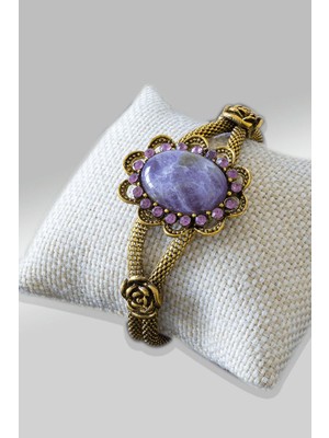 Tesbih Atölyesi Sertifikalı Tilki Kuyruğu Model Ametist Taşı Bileklik - Ayarlamalı