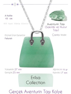 Tesbih Atölyesi Sertifikalı Çanta Model Aventurin Taşı Kolye