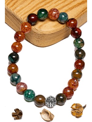 Tesbih Atölyesi Sertifikalı Aaa+ Damarlı Kırmızı Mavi Yeşil Akik Taşı Bileklik