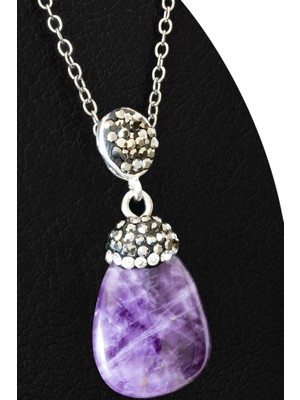 Tesbih Atölyesi Sertifikalı 1.kalite Zirkon Taşlı Ham Ametist Taşı Kolye (Brezilya)