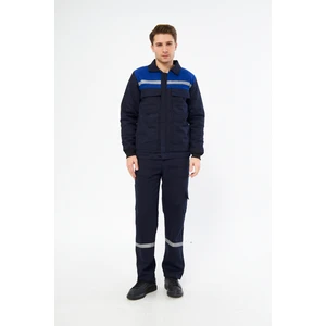 Mervem Saks Mavi Robalı Lacivert Iş Takımı 7/7 Gabardin %100 Pamuk Kapitoneli Reflektörlü Kışlık