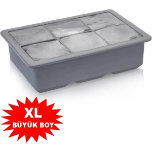 6'lı Kare Buz Kalıbı - Gri Renk - 6 Bölmeli Buzluk 5cm Dev Buz Küpleri - Sunum Buz Küpü