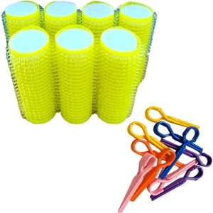 1223 Sarı 7'li Bigudi 2 cm +10'lu Plastik Pensli Cırtlı Saç Bigudisi