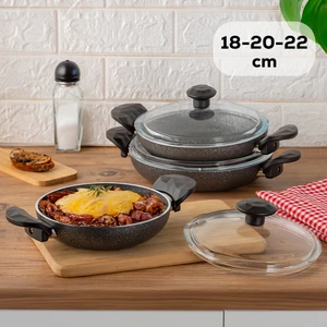 Galaksi 6 Parça Döküm Alüminyum Sahan Seti- 4 mm 6 Parça Döküm Sahan Set 18-20-22 cm