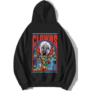 Siyah Clowns No Funny Baskılı Oversize Sweatshirt Hoodie