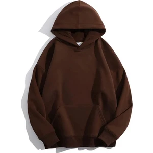 Kadın Kahverengi Düz Oversize Kapüşonlu Sweatshirt Hodie