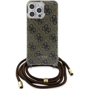 Apple iPhone 15 Pro Max Uyumlu Guess Lisanslı Çapraz Kordon 4g Desenli Kılıf Kahverengi