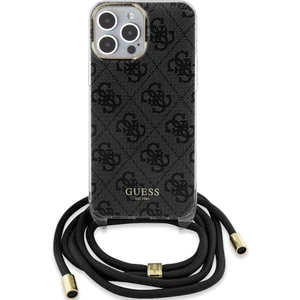 Apple iPhone 15 Pro Max Uyumlu Guess Lisanslı Çapraz Kordon 4g Desenli Kılıf Siyah