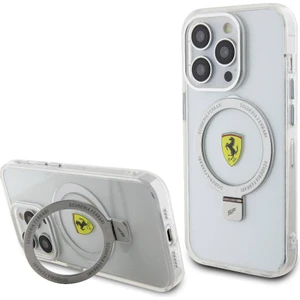 Apple iPhone 15 Pro Uyumlu Ferrari Magsafe Şarj Özellikli Standlı Buzlu Yüzey Dizayn Kılıf Gümüş