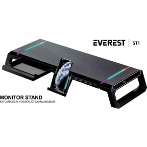 St1 4 USB Hub Rgb Işıklı Katlanabilir Yükseklik Ayarlı Siyah Monitör Standı