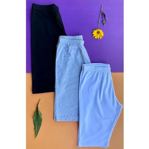 3 Adet Siyah, Beyaz Gri Renk Diz Üstü Pamuklu Kadın Tayt Şort