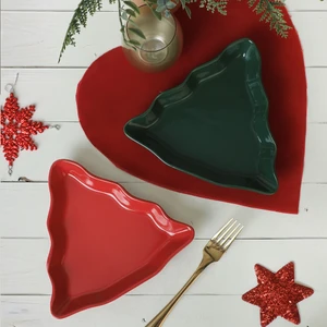Yılbaşı Yeşil / Kırmızı Çam Kayık Tabak 22 cm 2 Adet 309/506
