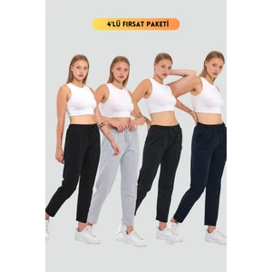 Metalıc Siyah-Lacivert-Gri-Antrasit Kadın Lacivert Klasik Cepli 4'lü Eşofman Altı