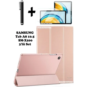 TEKNETSTORE Samsung Galaxy Tab A8 10.5 Inç SM-X200 Uyumlu Uyku Modlu Tablet Kılıfı Ekran Koruyucu Kalem