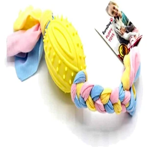 EuroDog Puppy Toys Diş İpli Kauçuk Rugby Topu Yavru Köpek Oyuncağı Sarı 35 cm
