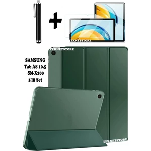Samsung Galaxy Tab A8 10.5 Inç SM-X200 Uyumlu Uyku Modlu Tablet Kılıfı Ekran Koruyucu Kalem
