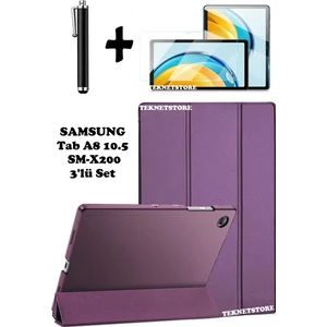 TEKNETSTORE Samsung Galaxy Tab A8 10.5 Inç SM-X200 Uyumlu Uyku Modlu Tablet Kılıfı Ekran Koruyucu Kalem