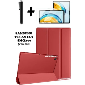 Samsung Galaxy Tab A8 10.5 Inç SM-X200 Uyumlu Uyku Modlu Tablet Kılıfı Ekran Koruyucu Kalem