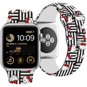 Hello Kitty Watch 7 41MM Uyumlu Kordon Hello Kitty Orjinal Lisanslı Çizgiler & Kitty Yumuşak Strap Kayış