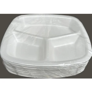 Dağyüce Tek Kullanımlık Köpük 3 Bölmeli Tabldot Köpük Tabak - 23.5x25 Cm. - 10 Adetlik 5 Paket