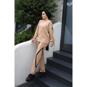 Burcu Tesettür Kolları Bağıcıklı Ikili Takımı BRC1301 Latte
