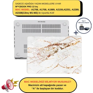 Macbook Pro Kılıf 13inç M1-M2 A1706 A1708 A1989 A2159 A2251 A2289 A2338 ile Uyumlu Mermer10NL