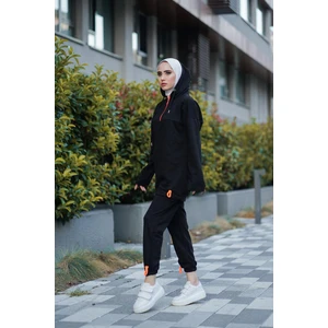 Burcu Tesettür Neon Fermuarlı Kapüşonlu Eşofman Takımı TRN2040-1 Siyah