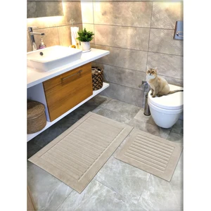 Cotton Crafty %100 Pamuk Dokuma Banyo Paspas Seti, Banyo Halısı Şeritli 60X100 - 60X50