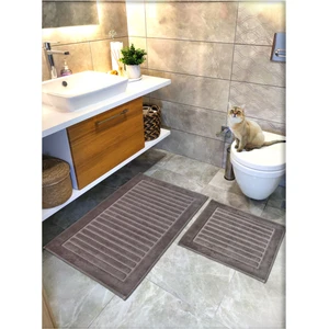 Cotton Crafty %100 Pamuk Dokuma Banyo Paspas Seti, Banyo Halısı Şeritli 60X100 - 60X50