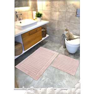 Cotton Crafty %100 Pamuk Dokuma Banyo Paspas Seti, Banyo Halısı Şeritli 60X100 - 60X50