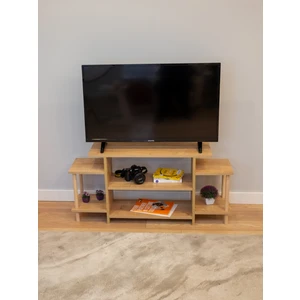 Tv Ünitesi Ahşap Ayaklı Televizyon Sehpası Dekoratif Raflı Modern Mobilya- 120 Cm-Safir Meşe