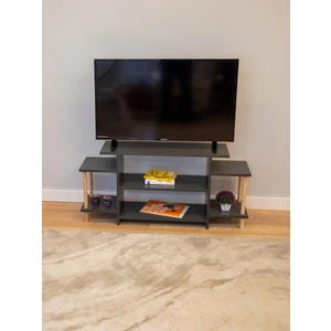 Tv Ünitesi Ahşap Ayaklı Televizyon Sehpası Dekoratif Raflı Modern Mobilya- 120 Cm-Antrasit