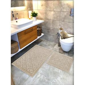 Cotton Crafty %100 Pamuk Dokuma Banyo Paspas Seti, Banyo Halısı Çiçek 60X100 - 60X50