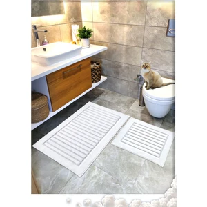 Cotton Crafty %100 Pamuk Dokuma Banyo Paspas Seti, Banyo Halısı Şeritli 60X100 - 60X50