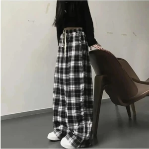 Harajuku Kare Ekose Desenli Siyah Unisex Rahat Kesim Pijama Eşofman Altı
