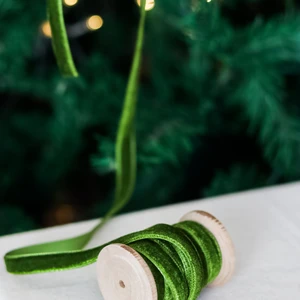 Beige & Stone Yılbaşı 2m Ahşap Makaralı Kadife Kurdele Paketleme Ağaç Süsü