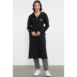 Cep Detaylı Tam Fermuarlı Kap - Siyah