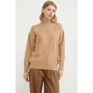 Yarım Balıkçı Desenli Basic Triko Kazak - Bej