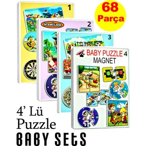 4'lü Set  Baby Magnet Eğitici Puzzle - Yapboz Montessori Hediye Oyuncak - 22 Görsel 68 Parça