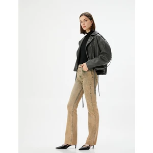 Eskitilmiş Hafif Ispanyol Paça Kot Pantolon Dar Kesim Standart Bel Pamuklu Cepli - Victoria Slim Jeans