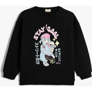 Anime Baskılı Sweatshirt Bisiklet Yaka Şardonlu