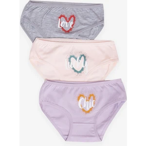 Kız Çocuk Slip 3 Lü Püskürtme Kalp Baskılı 1-10 Yaş, Karışık Renk