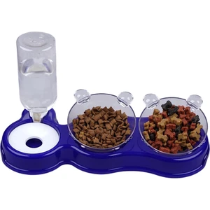 Çift Hazneli- 3' Lü Beslenme Mama ve Su Kabı Lacivert 500ML 36*21*16 cm