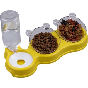 Çift Hazneli- 3' Lü Beslenme Mama ve Su Kabı Sarı 500ML 36*21*16 cm