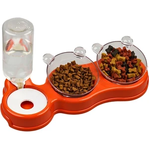Çift Hazneli- 3' Lü Beslenme Mama ve Su Kabı Turuncu 500ml 36*21*16 cm