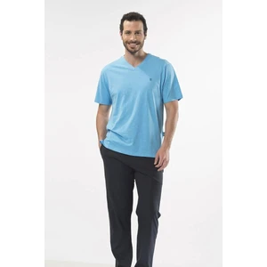 Erkek Şantuklu V Yaka Nakışlı Kısa Kollu Pijama