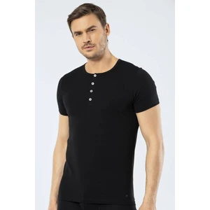 Erkek Bisiklet Yaka Düğmeli T-shirt  Siyah