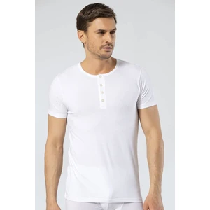 Erkek Bisiklet Yaka Düğmeli BeyazT-shirt