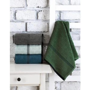 Cotton Box Jakarlı Road v2 50x90 4lü Havlu Seti Açık Mavi Koyu Mavi Yeşil Antrasit
