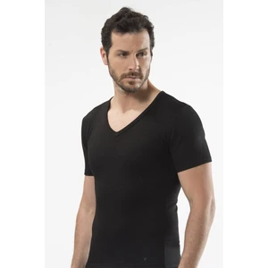 - Termal kısa kol v yaka Siyah T-Shirt